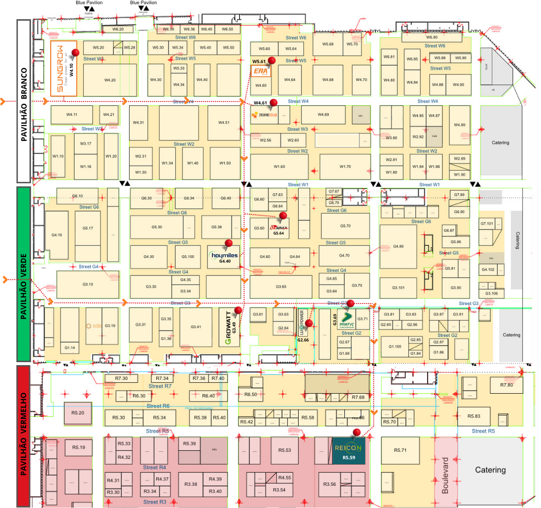 Mapa completo da Jornada Solmais nos pavilhões Branco, Verde e Vermelho